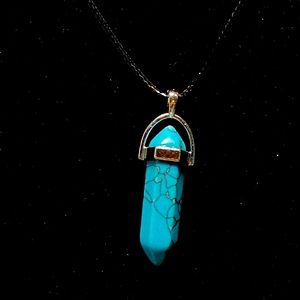 17” Black Leather necklace W Turquoise in silver
